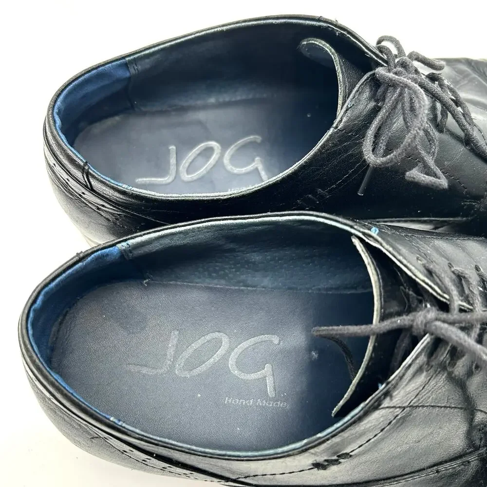 Handmade JOG Black Leather Cap Toe Oxford Dress Shoes Lace Up Men EU 45 US 11